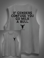 If Genders Confuse You Go Milk A Bull Print Cotton Sleeveless Tank Tops