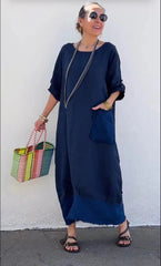 Long cotton and linen dress in patchwork style