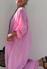 Long cotton and linen dress in patchwork style