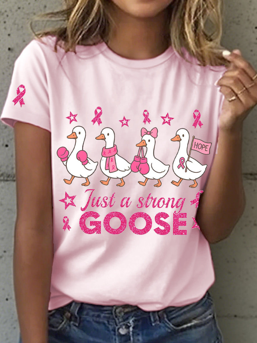 Camiseta para mujer con estampado "Just A Strong Goose" para concienciar sobre el cáncer de mama