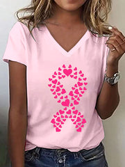 Camiseta con estampado de lazo rosa para concienciar sobre el cáncer de mama para mujer