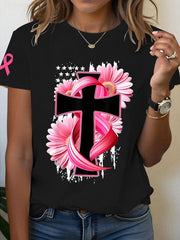 Camiseta con estampado cruzado de concienciación sobre el cáncer de mama para mujer