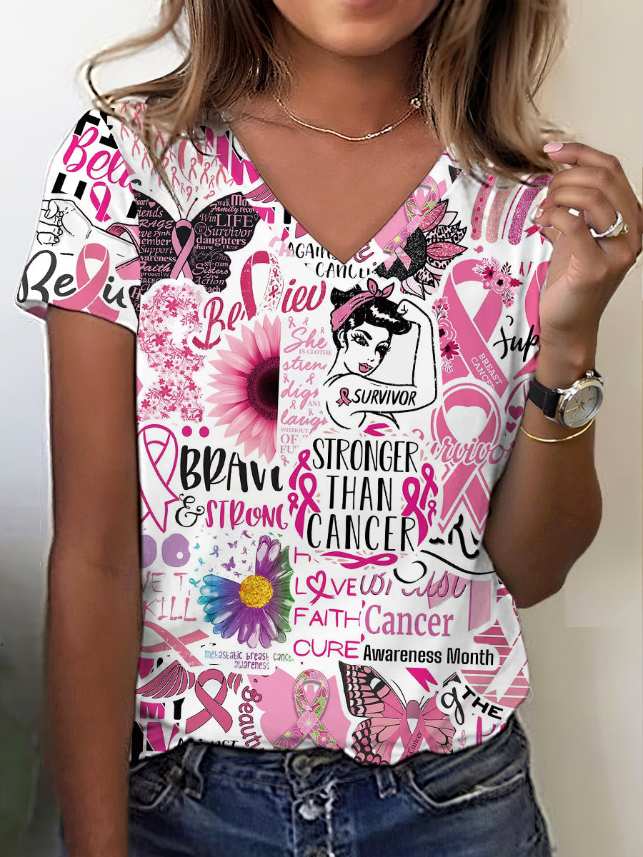 Camiseta con estampado de concienciación sobre el cáncer de mama para mujer