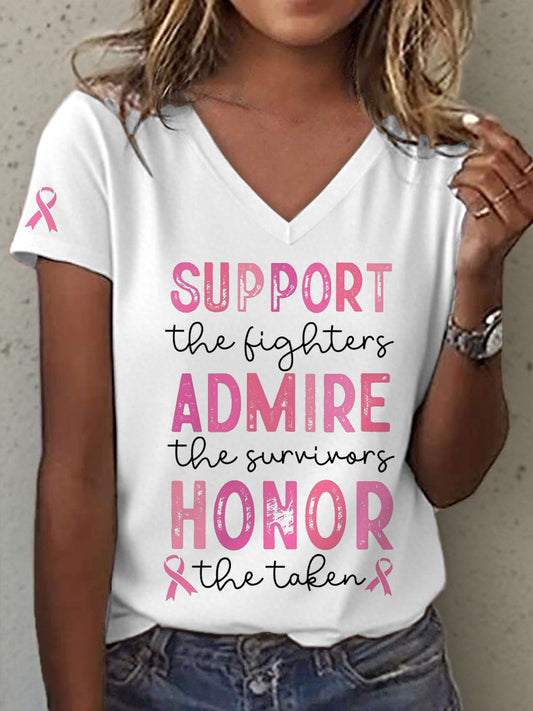 Women's Breast Cancer Awareness Print V-Neck T-Shirt
