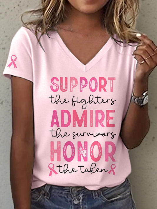 Women's Breast Cancer Awareness Print V-Neck T-Shirt