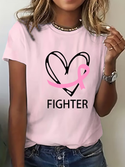 Camiseta informal con estampado de lazo rosa para mujer sobre la concienciación del cáncer de mama