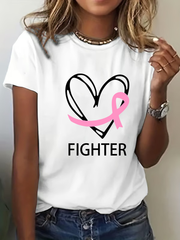 Camiseta informal con estampado de lazo rosa para mujer sobre la concienciación del cáncer de mama