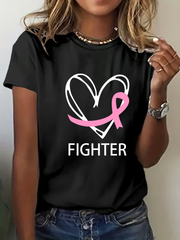 Camiseta informal con estampado de lazo rosa para mujer sobre la concienciación del cáncer de mama