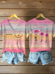 Camiseta informal con estampado de fe, esperanza y amor para mujer sobre el cáncer de mama