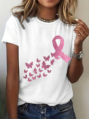 Camiseta informal con estampado de lazo rosa para mujer sobre la concienciación del cáncer de mama