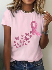 Camiseta informal con estampado de lazo rosa para mujer sobre la concienciación del cáncer de mama