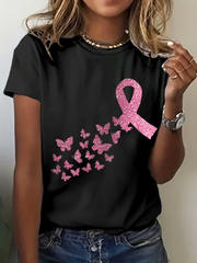 Camiseta informal con estampado de lazo rosa para mujer sobre la concienciación del cáncer de mama