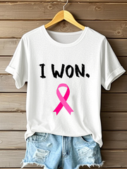 Camiseta informal con estampado de lazo rosa para mujer sobre la concienciación del cáncer de mama