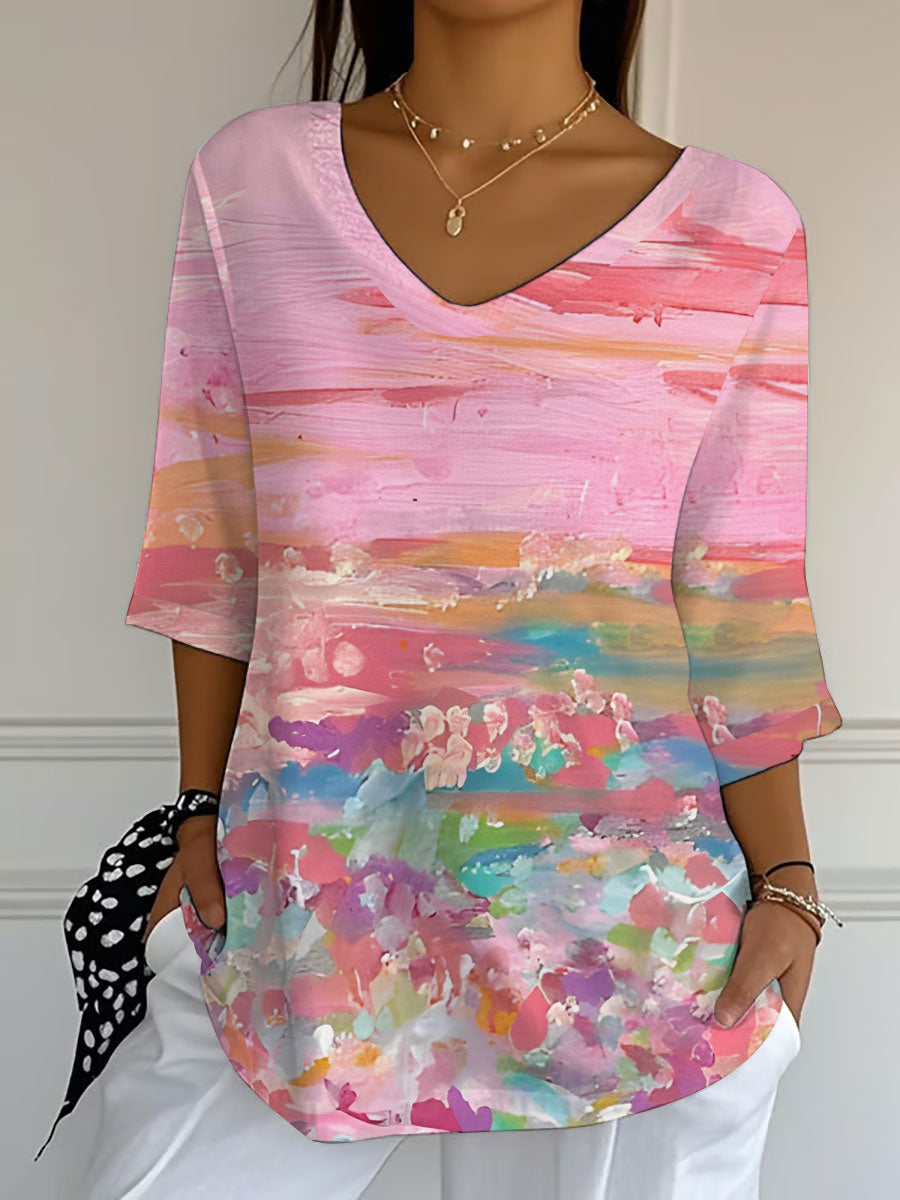 Camiseta informal con estampado de concienciación sobre el cáncer de mama para mujer