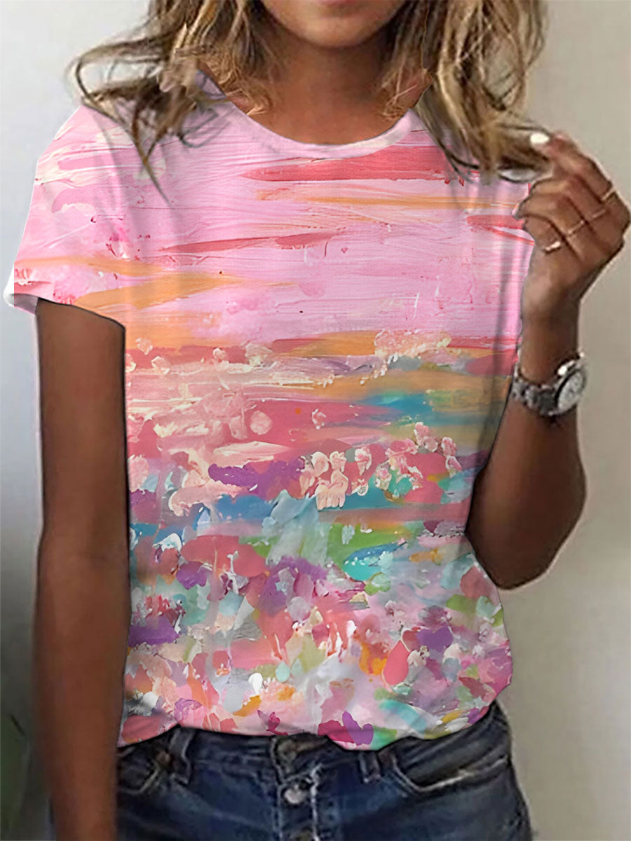 Camiseta informal con estampado de concienciación sobre el cáncer de mama para mujer