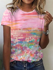 Camiseta informal con estampado de concienciación sobre el cáncer de mama para mujer