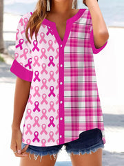 Camisa informal con estampado de concienciación sobre el cáncer de mama para mujer