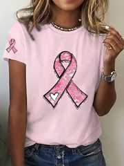 Camiseta informal con estampado de lazo rosa para mujer sobre la concienciación del cáncer de mama