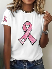 Camiseta informal con estampado de lazo rosa para mujer sobre la concienciación del cáncer de mama