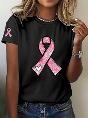 Camiseta informal con estampado de lazo rosa para mujer sobre la concienciación del cáncer de mama