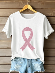 Camiseta informal con estampado de lazo rosa para mujer sobre la concienciación del cáncer de mama