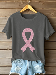 Camiseta informal con estampado de lazo rosa para mujer sobre la concienciación del cáncer de mama