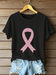 Camiseta informal con estampado de lazo rosa para mujer sobre la concienciación del cáncer de mama
