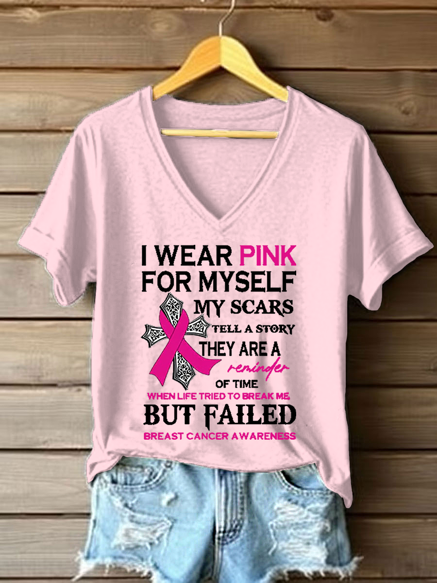 Camiseta informal con estampado de lazo rosa para mujer sobre la concienciación del cáncer de mama