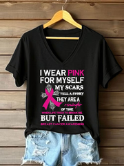 Camiseta informal con estampado de lazo rosa para mujer sobre la concienciación del cáncer de mama