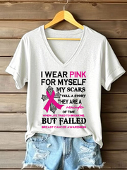 Camiseta informal con estampado de lazo rosa para mujer sobre la concienciación del cáncer de mama