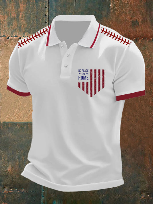 Men's Baseball Print Casual Button Top