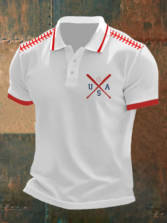 Men's Baseball Print Casual Button Top
