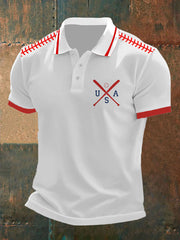 Men's Baseball Print Casual Button Top