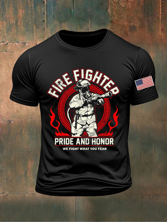 Men's American Firefighting Printed T-shirt