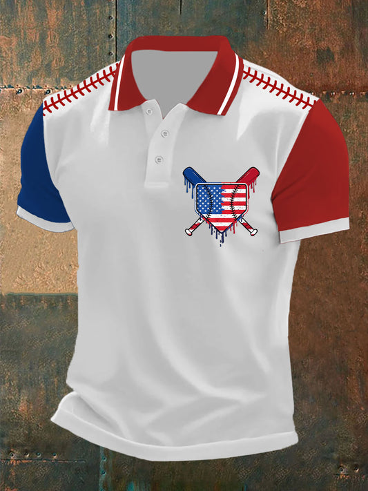 Men's Baseball Print Casual Button Top
