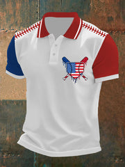 Men's Baseball Print Casual Button Top