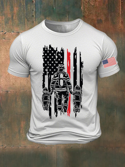 Men's American Firefighting Printed T-shirt