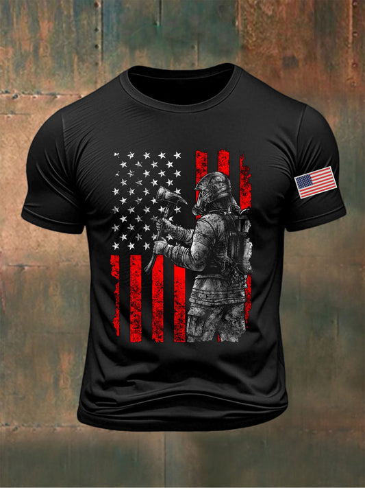 Men's American Firefighting Printed T-shirt