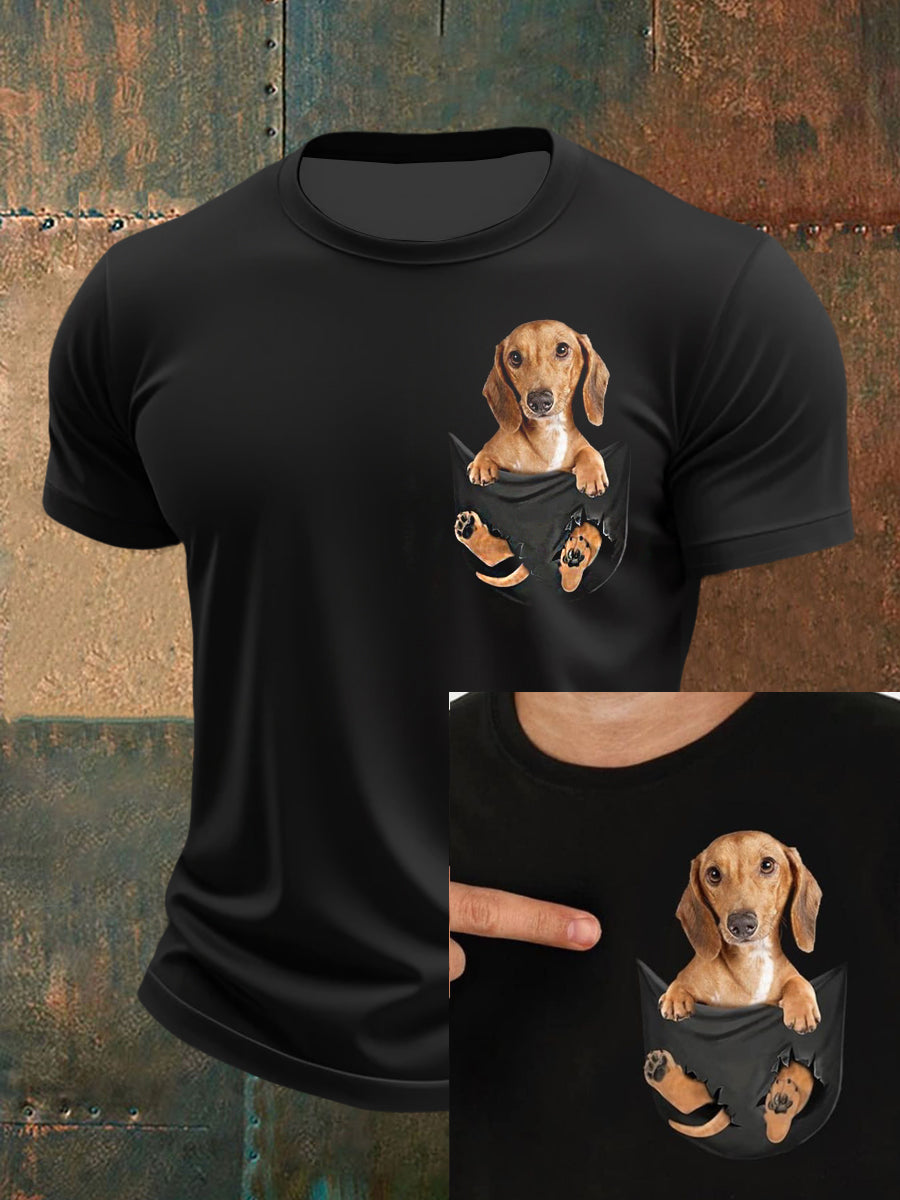Men's Cute Puppy 3D Print Pocket Short Sleeves T-Shirt