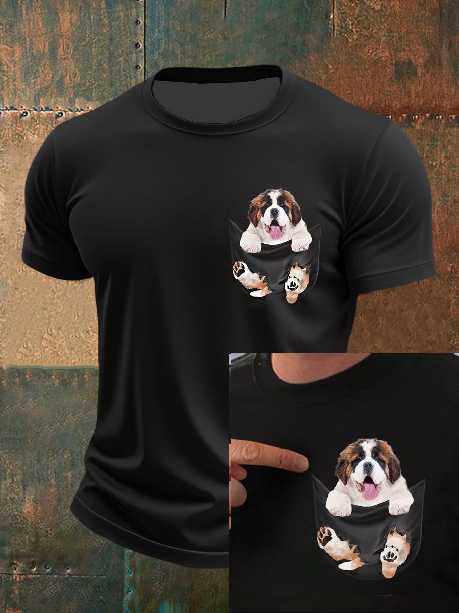 Men's Cute Puppy 3D Print Pocket Short Sleeves T-Shirt