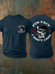 Men's Fun Fact I Don't Care Funny Skeleton Quote Attitude Tee