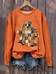 Sudadera informal con estampado artístico de fantasma de calabaza para mujer