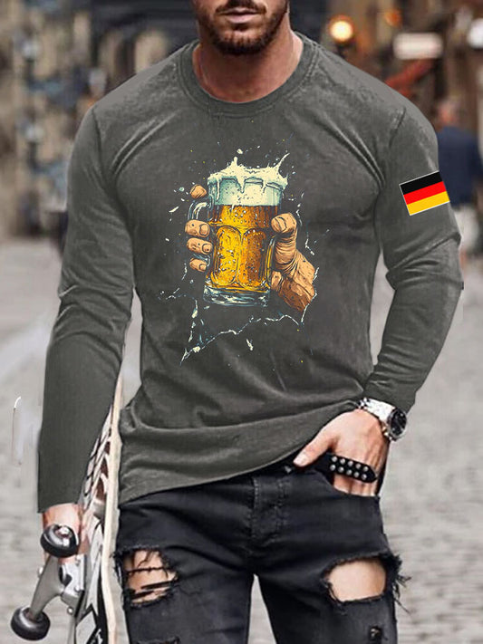 Men's CrewGerman Oktoberfest In Munich Printed Long Sleeve T-Shirt