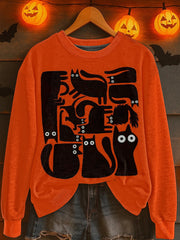 Women's Halloween Cat Print Sweatshirt