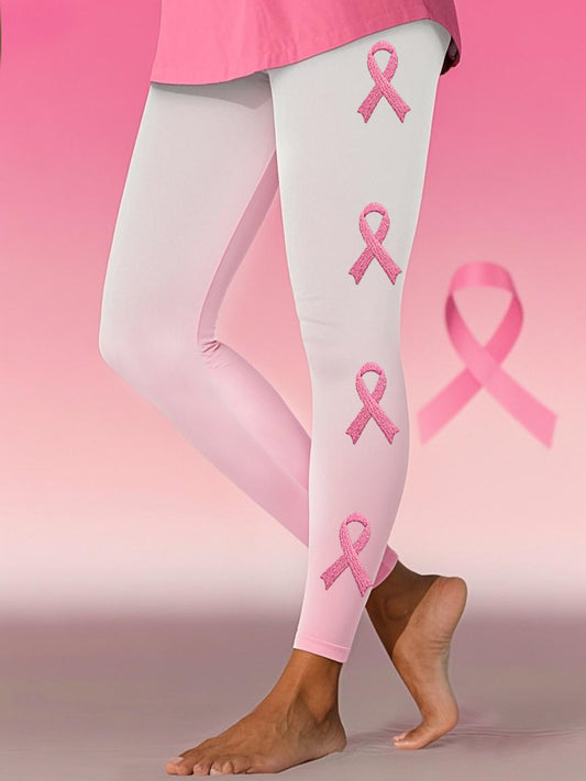 Women's Pink Ribbon Breast Cancer Awareness Support Leggings
