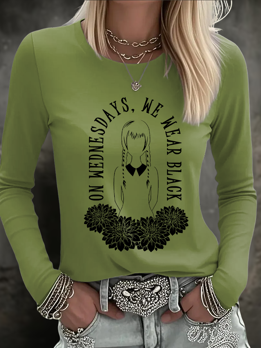 Women's Halloween Wednesday We Wear Black PrintedT-shirt