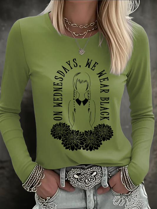 Women's Halloween Wednesday We Wear Black PrintedT-shirt
