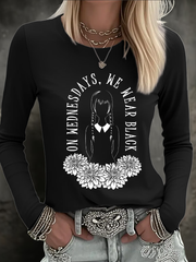 Women's Halloween Wednesday We Wear Black PrintedT-shirt
