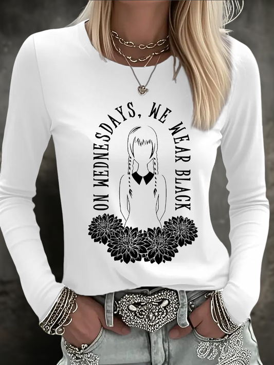 Women's Halloween Wednesday We Wear Black PrintedT-shirt