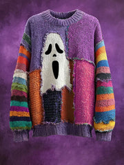 Women's Halloween Colorful Ghost Print Casual Sweater